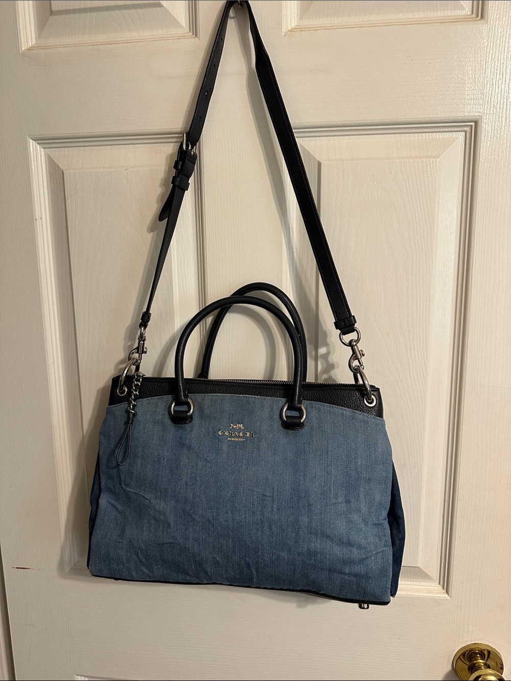 Coach Denim Satchel with Black Leather Trim